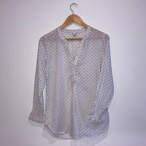 Old Navy White Polka Dot Long Sleeve Half Button Shirt size Medium